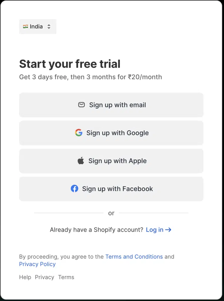 shopify signup